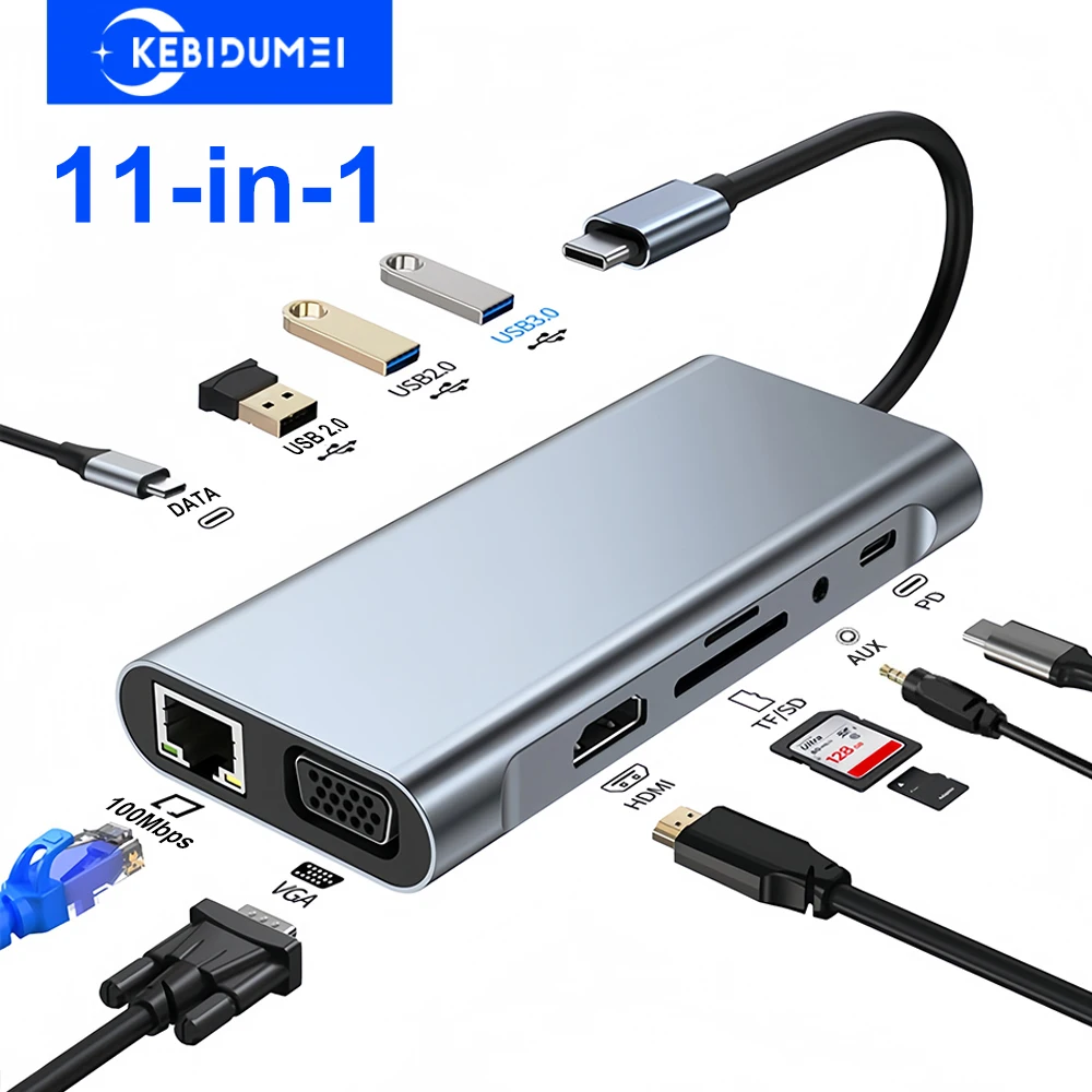 11-in-1 USB C Docking Stations HUB Type to 4K HDMI 3.0 5Gbps Splitter Adapter PC Laptop Macbook USB C Hub USB Adapter USB Hub Type C Adapter Hub