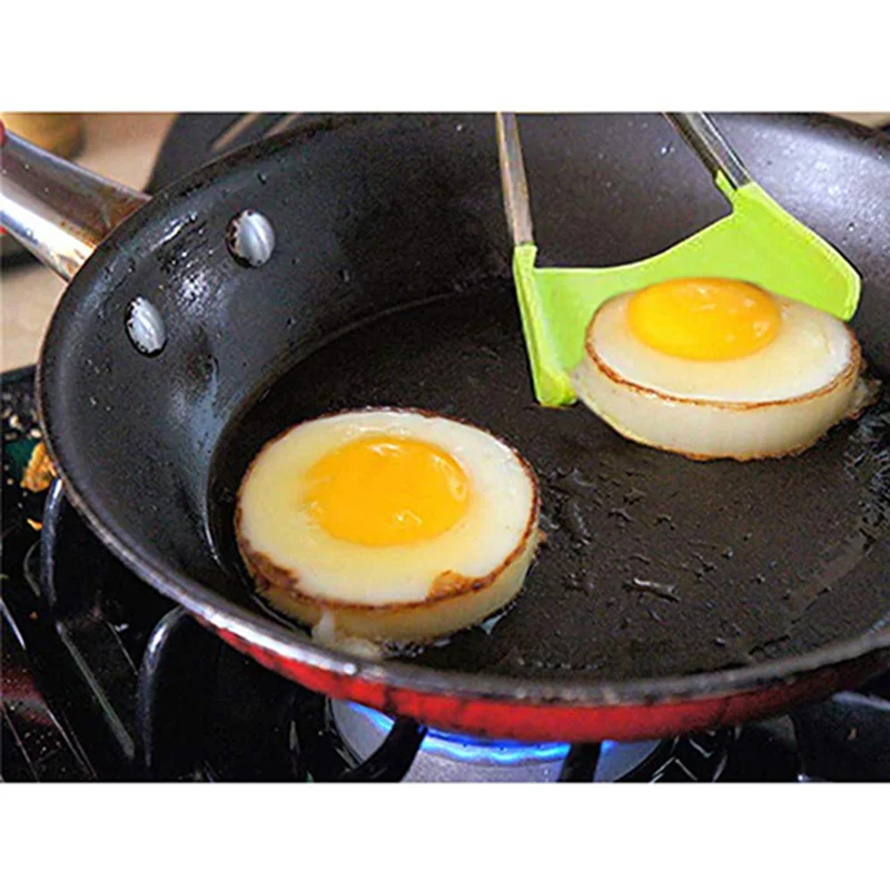 2 In 1 Kitchen Spatula And Tongs Non-Stick Heat Resistant Stainless Steel Frame Silicone Gadget Smart Tool Kitchen Shovel Gadget