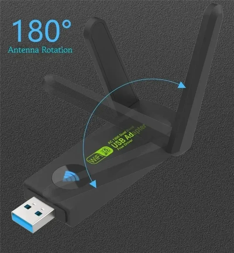 PC 데스크탑 노트북용 무선 USB 와이파이 어댑터, 1200Mbps 와이파이 동글 USB 네트워크 카드, 듀얼 밴드 2.4G, 5.8G 리시버, 1300Mbps