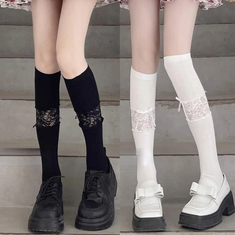 

Long Tube White Lace Mesh Female Knee High Tube Knee High Socks Calf Sock