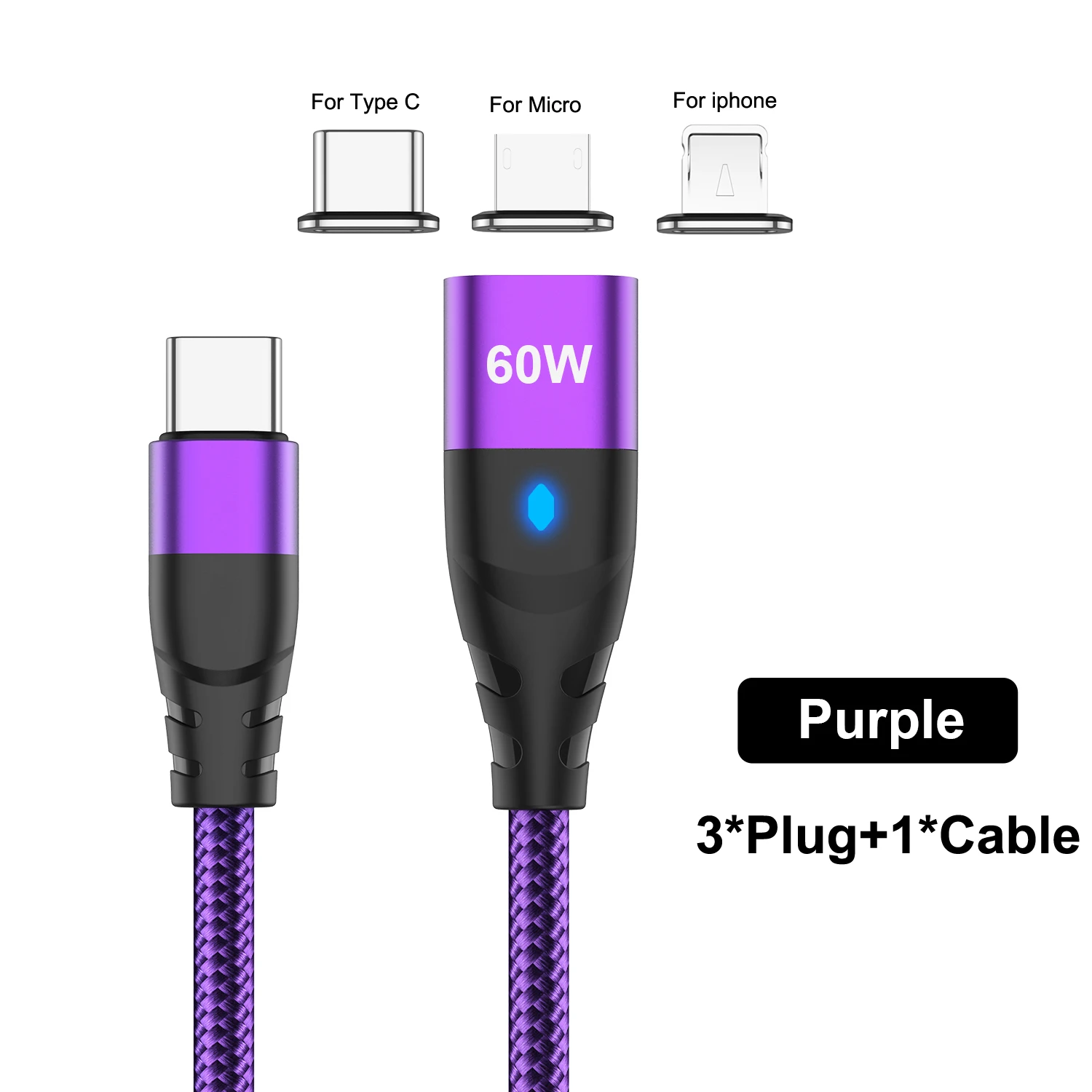 ตัวเลือกสินค้า สายชาร์จแม่เหล็ก USB-C ถึง Type-C และ Micro สำหรับ iPhone Samsung
