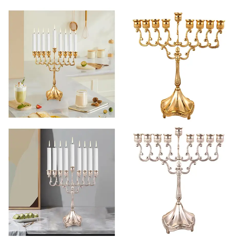 Menorah In Metallo Dorato - 9 Portacandele Menorah Anti