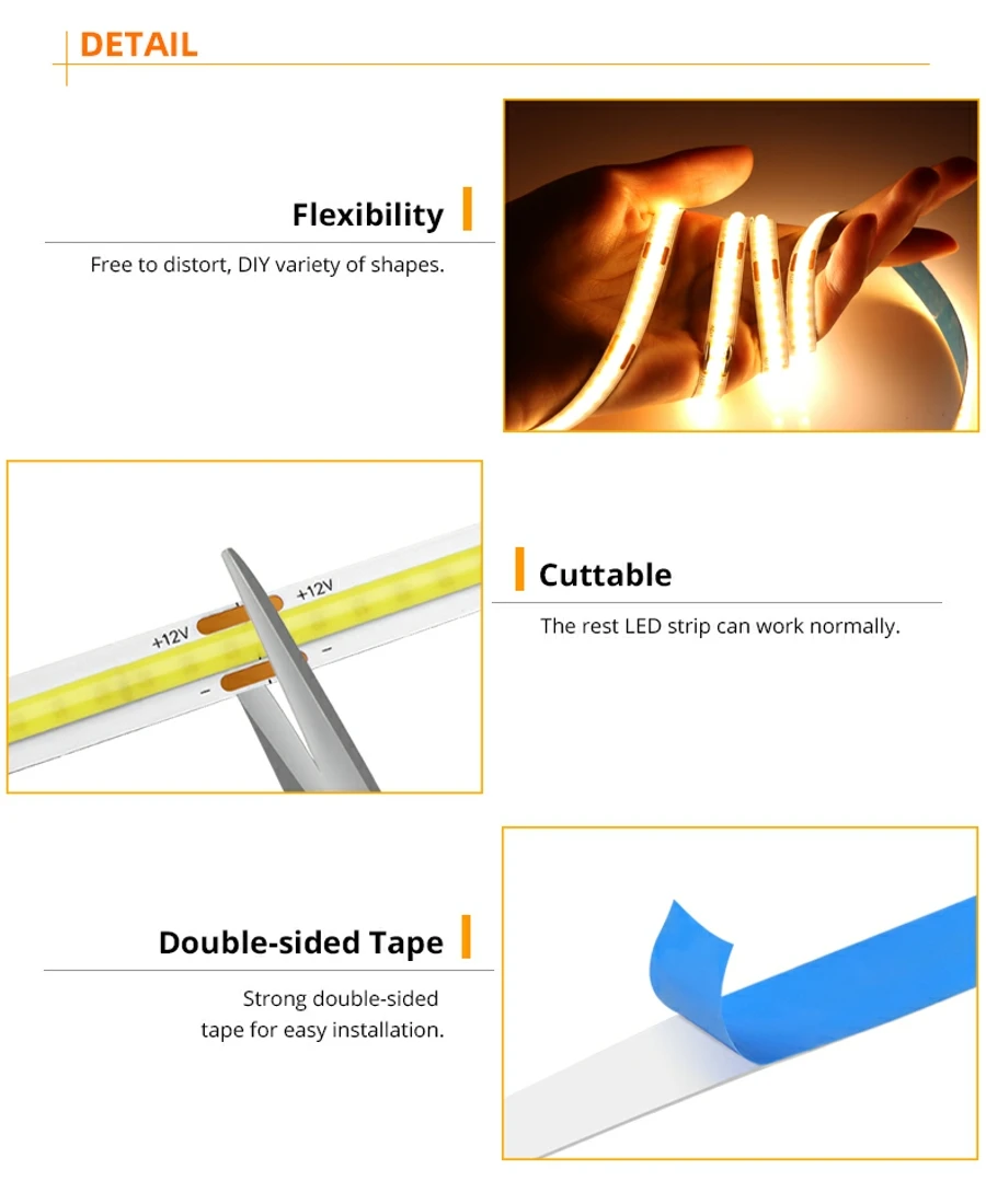 110-220V COB Led Strip with Power Supply Decoration Light Tape for Room PIR Motion Sensor Hand Sweep Backlight Ribbon 4