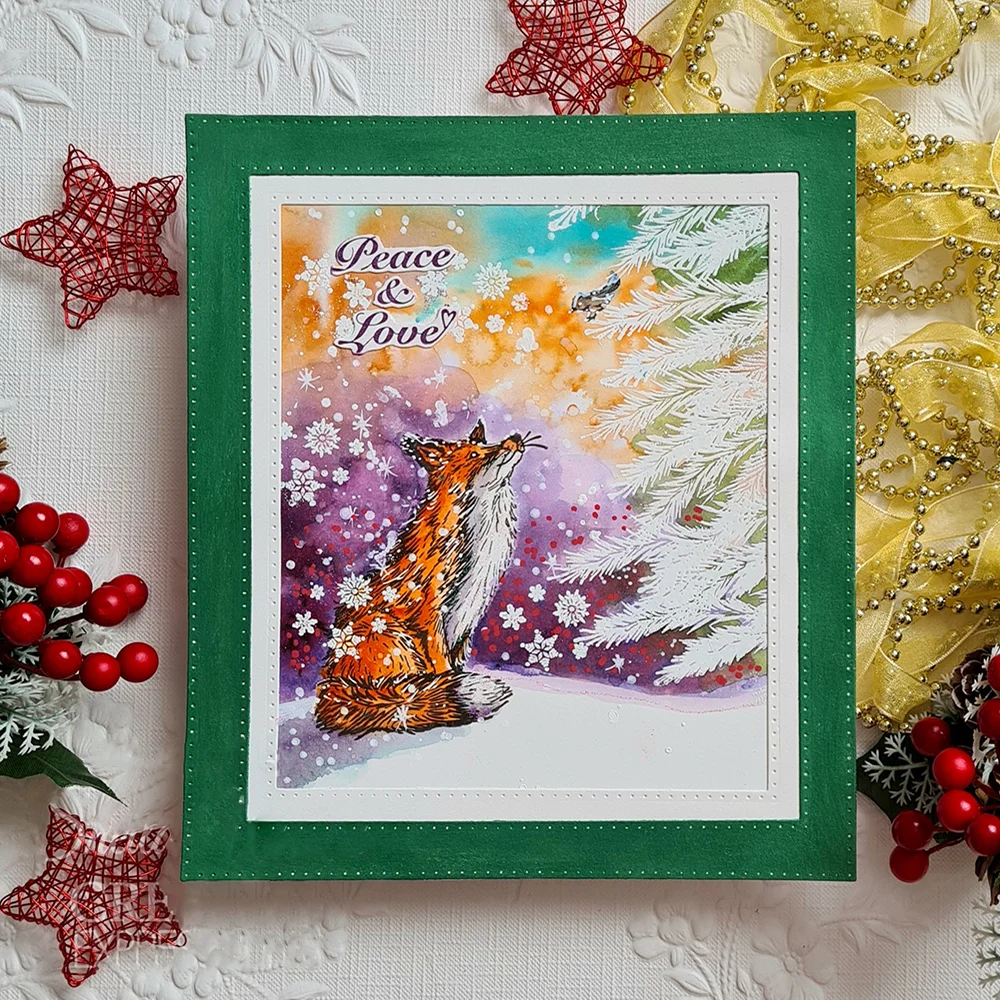 Metal Cutting Dies/Clear Stamp Winter Fox Peace Love DIY Crafts Card Album Making Scrapbooking Stencil