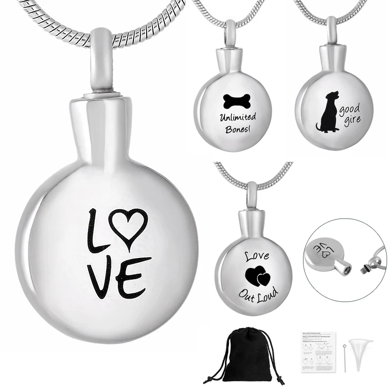 

Customize Round Cremation Pendant Necklace Memorial Small Urns For Human/Pet Ashes Keepsake Jewelry Stainless Steel