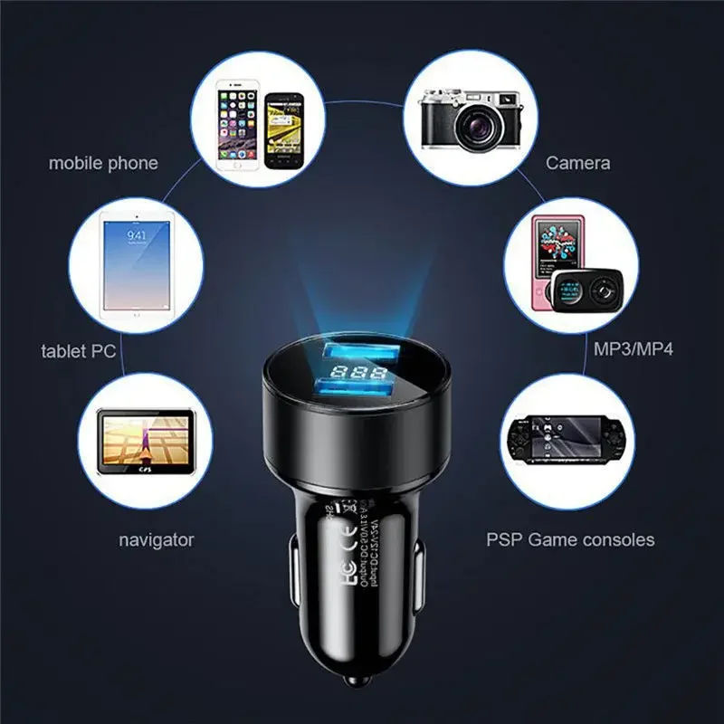 Car Charger 2 Ports Fast Charging Foriphone 15 11 xiaomi 10 Samsung Huawei Universal Aluminum Dual USB Car-charger Adapter