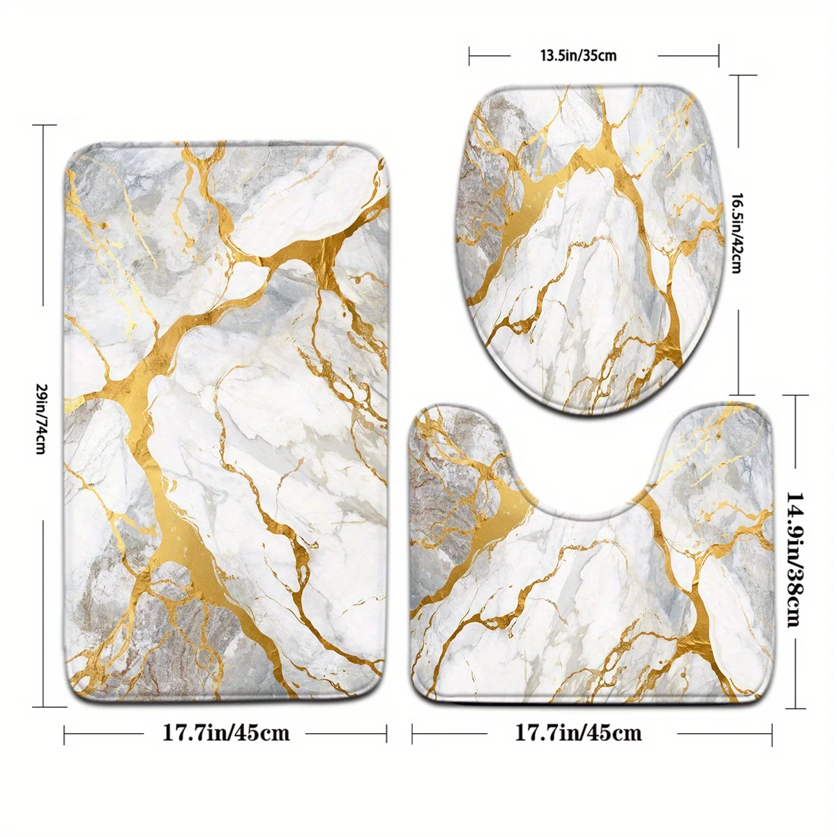 Luxury Gold Vein Marble Bathroom Set - Soft & Non-slip Contour Mat, Toilet Cover, and Bathtub Mat for Elegant Home Decor 5