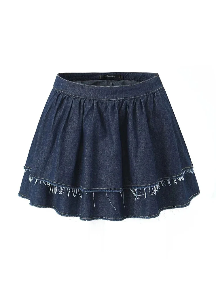 

HH TRAF Woman Sexy Pleated Denim Skirts Fashion High Waist A Line Mini Skirt Side Zipper Female Casual Swing Short Skirts