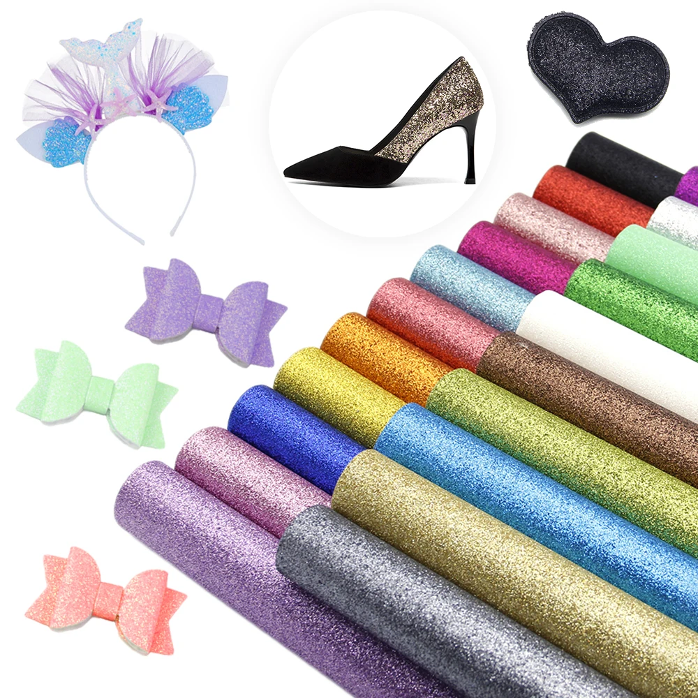 Glitter Synthetic Leather Fabric Hair Bow Bag Crafts DIY Phone Case Wallet 20*33cm craft fabric fabric material faux leather fabric
