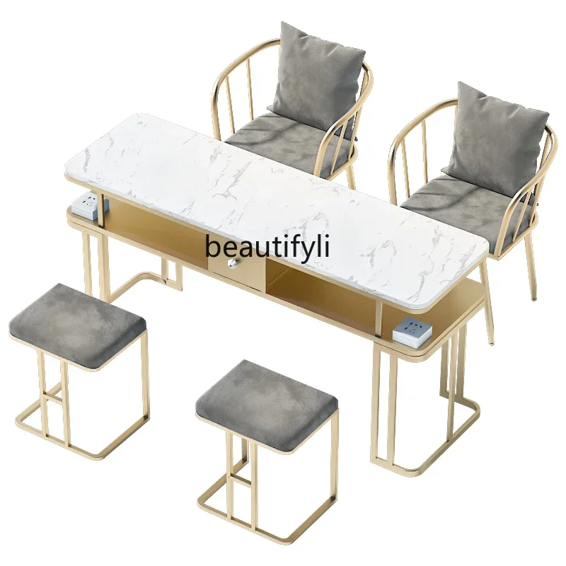 Nordic Iron Single Nail Table Marble Table and Chair Simple Socket Nail Table net celebrity nail table and chair set marble simple modern single double nail table nail table sofa table chair