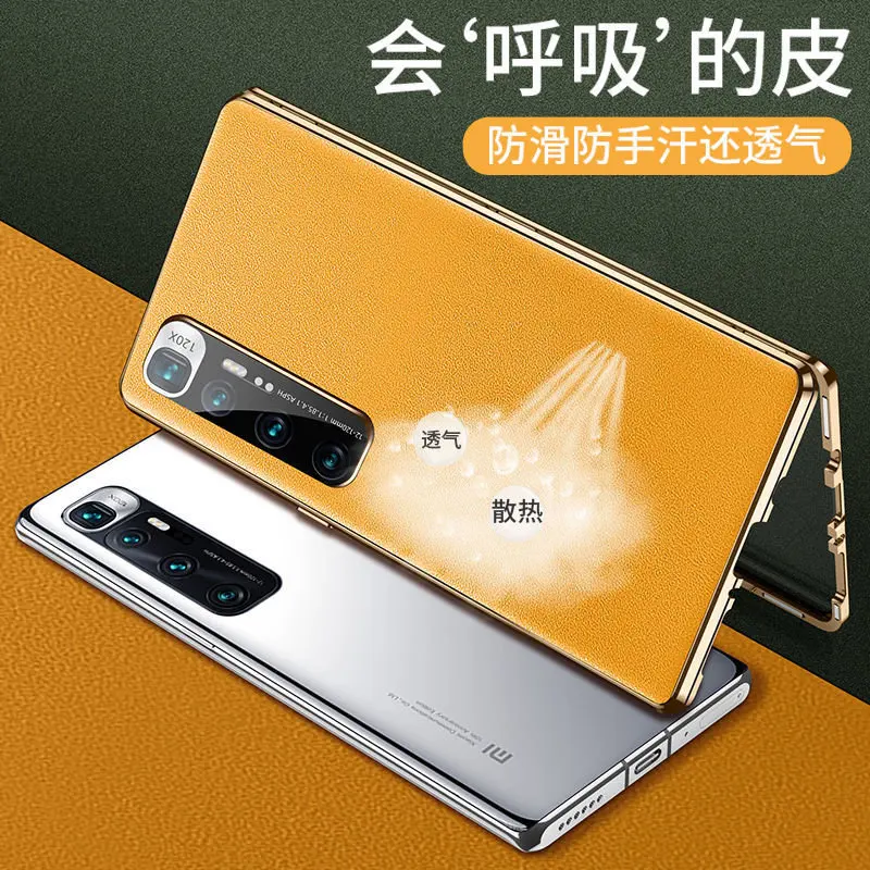 For Xiaomi Mi 10 Mi10 5G Case 360 Full Protection Metal Bumper Clear Front Glass Cover with Back PU Leather Case for Xiaomi 10