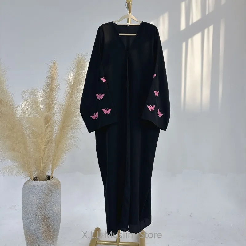 Fashion Butterfly Eid Embroidery Open Kimono Abaya Elegant Dubai Turkish Casual Party Dresses Moroccan Kaftan Long Loose Robes
