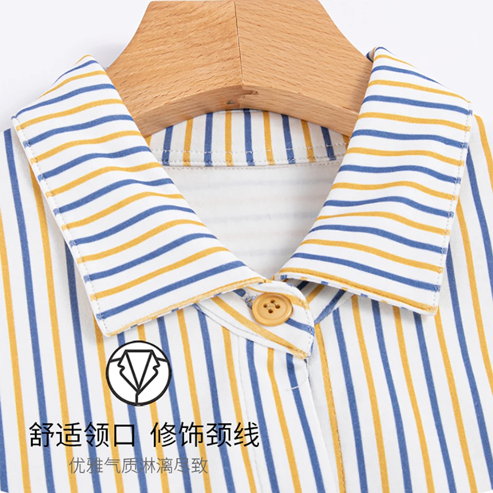 100% Cotton Night Dress Women Korean Style Sweet New Dress Casual Loose Striped Nightgown Summer Thin Breathable Pijama Mujer
