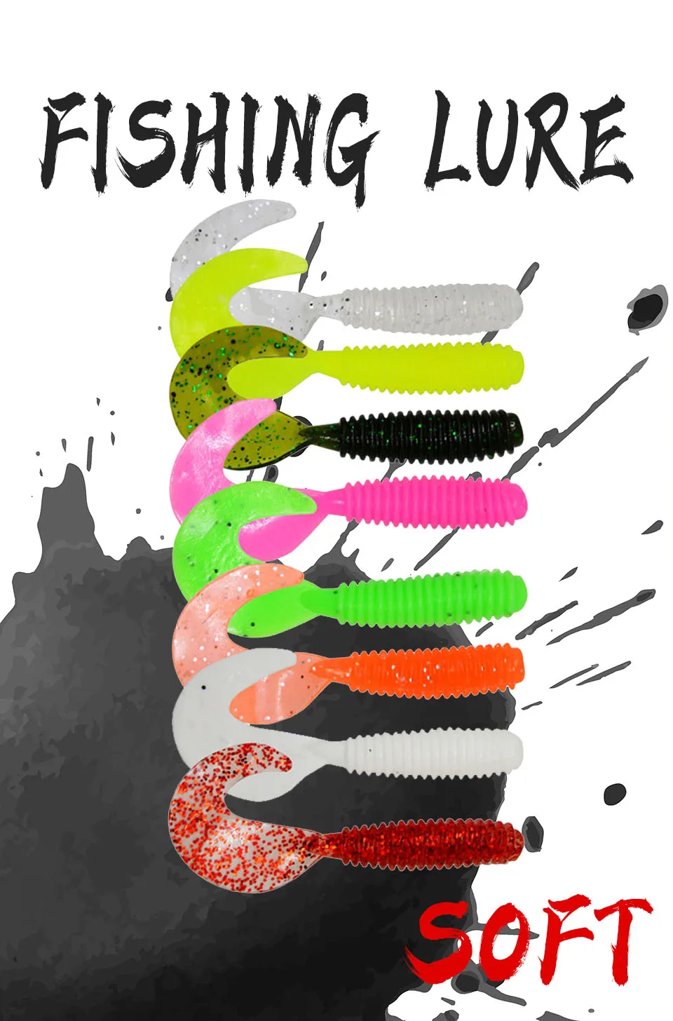 WALK FISH 1,2-2g 5-7cm Weiche Angelköder mit Langem Schwanz Rolltail-Madenschwanz Sichelköder mit Salzduft für Karpfen, Barsch, Weicher Wurm für Süßwasser-Forellen – Detail 1