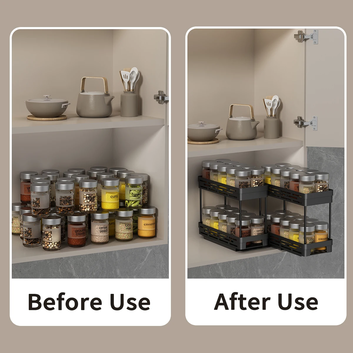 WORTHBUY Double Layer Seasoning Storage Rack Cabinet Spice Rack Pull-out Kitchen Storage Multifunctional Organizer Shelf