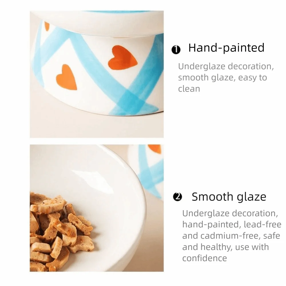 Ceramic Cat Bowl Flat/Slanted Mouth Cervical Spine Protection Pet Food Bowl Anti Tipping Handmade Pet Drinking Feeder