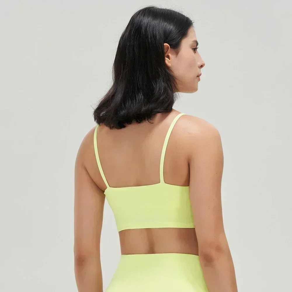 Lemon Fitness Shock proof Yoga Sports Bra With Chest Pad Sexy Thin Belt Back Vest Half Suspender Running Training Underwear