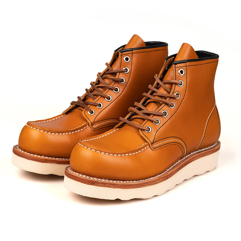 Goodyear-Welted Vintage Genuine Leather Ankle Motorcycle Boots Wings Square top Men Casual Dress Work Boots Shoes men punk mens leather boots motorcycle leather boots