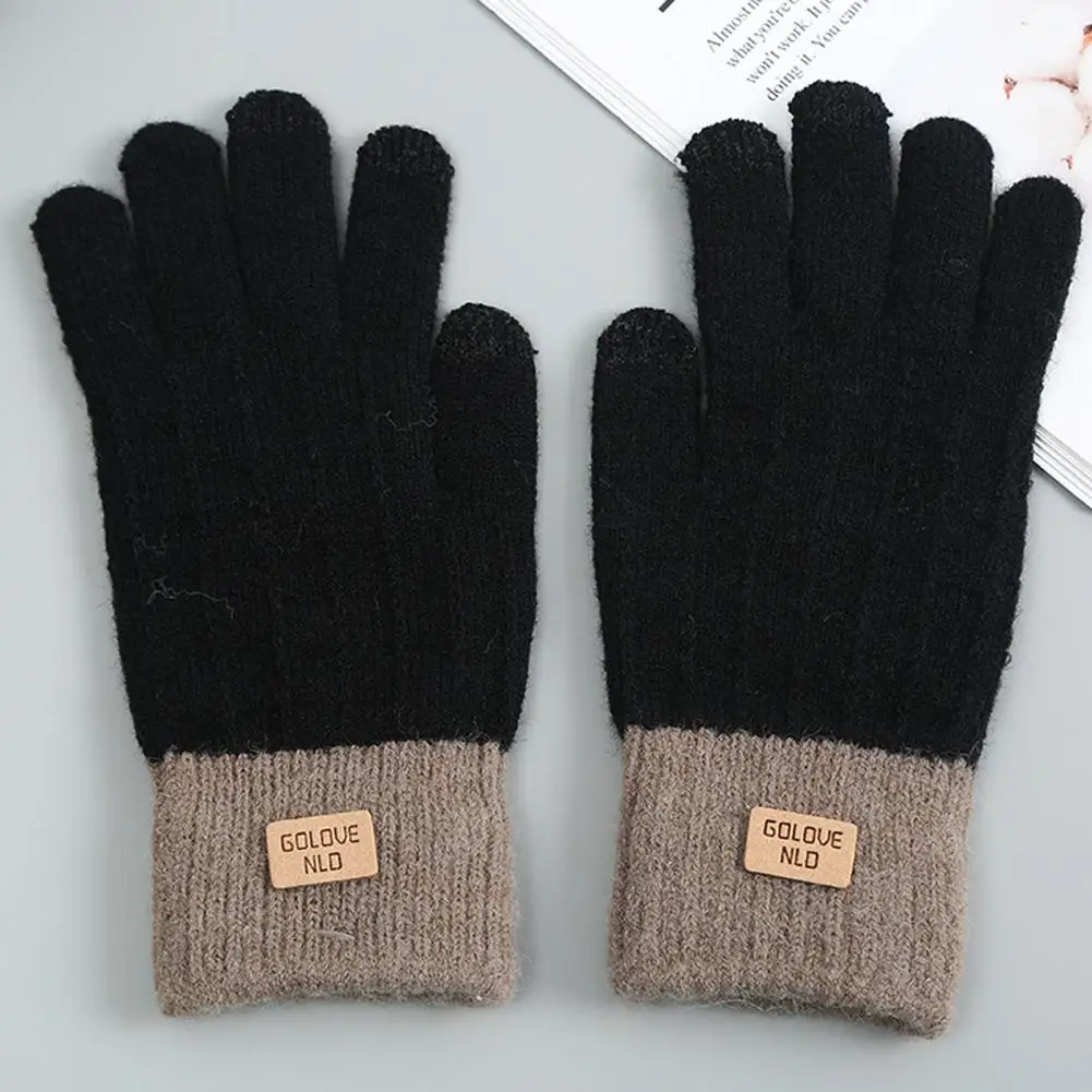 

Imitation Cashmere Gloves Unisex Winter Knitted Gloves with Touch Screen Anti-slip Elastic Thick Plush Warmth for Cycling Riding