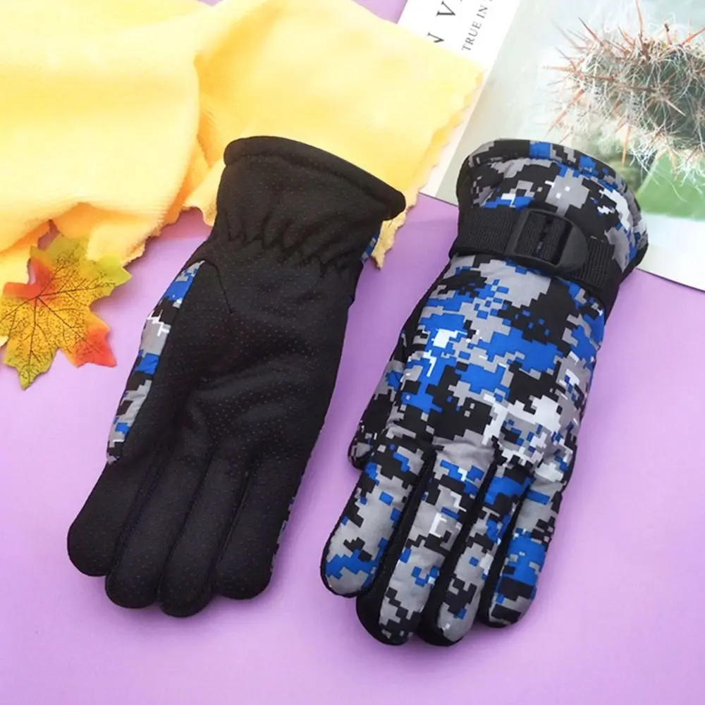 Camouflage Ski Gloves Kids Winter Thick Warm Velvet Full Finger Gloves Boys Girls Outdoor Snowboard Children 7-13 Years Old 2