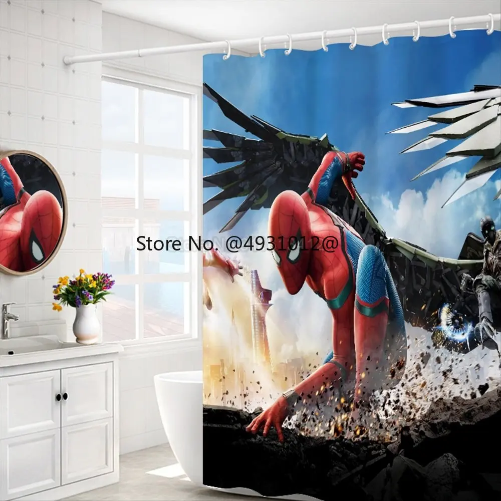 

2023 Avengers Spiderman Shower Curtain Waterproof Polyester Fabric 12 Pack Plastic Hooks 60X72 Inches Bathroom Bathtub Decor