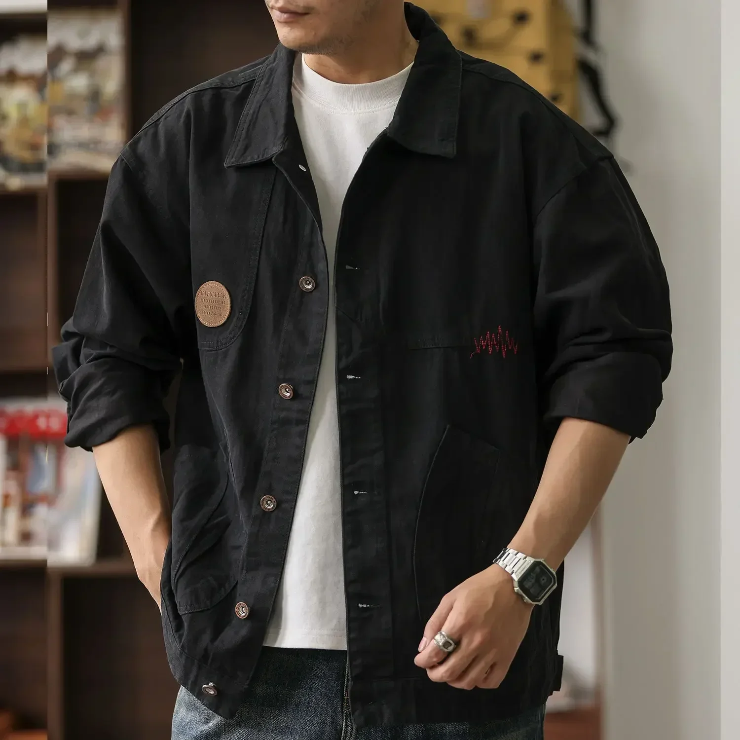 thumbnail image 1 of Abrigo vaquero suelto de invierno 2024 para hombre, moderno, lavado, precio bajo, Y2k, nuevo en chaquetas vaqueras casuales, ropa popular coreana para hombre, Lxury, 1 of 5
