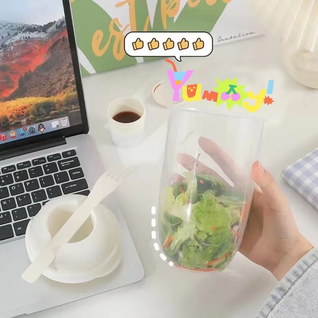 Description Picture 6 of itemPortable Breakfast Cups Cereal Nut Yogurt Salad Cup Container Set with Fork Sauce Cup Bottle Food Storage Bento Box Lunch Box