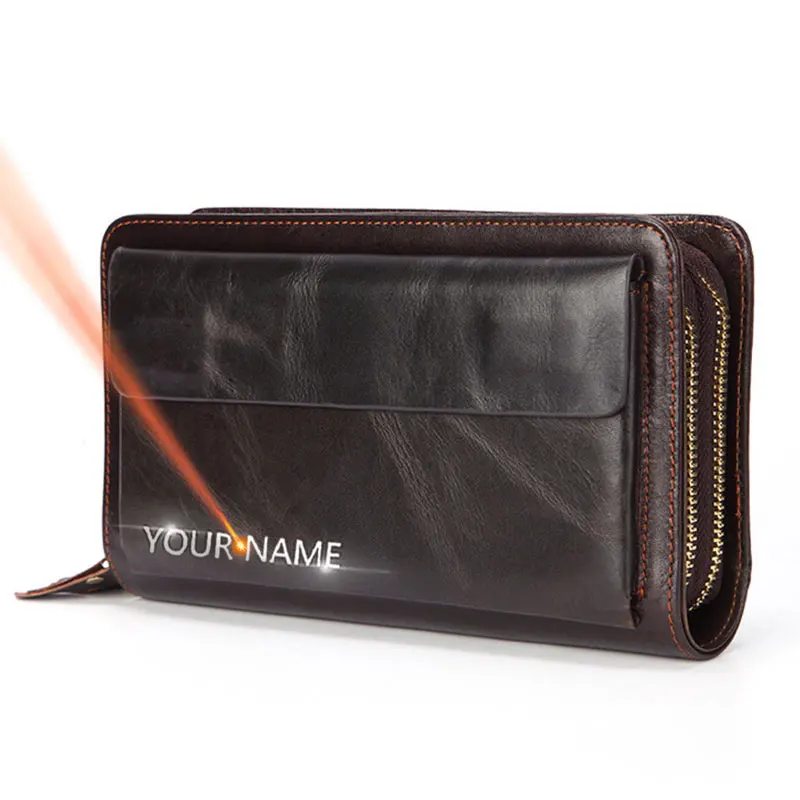 Customized Genuine Leather Long Men's Clutch Wallet