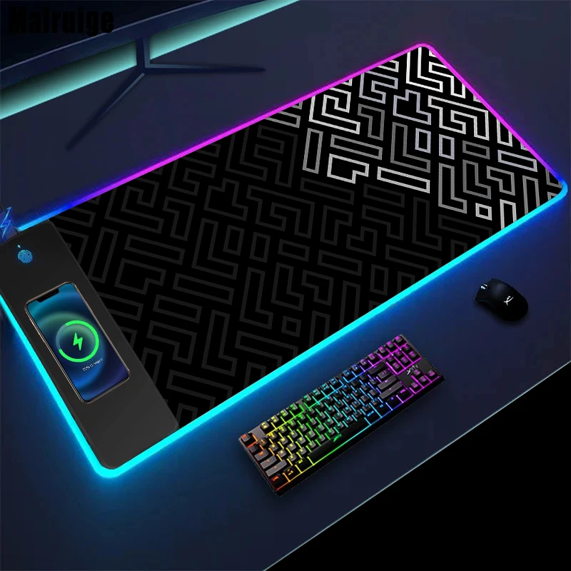 Mairuige Minimalist Abstract RGB Wireless Charging Large Mouse Pad Computer Office Game Pad Mouse Mat Deskmat Keyboard Pad