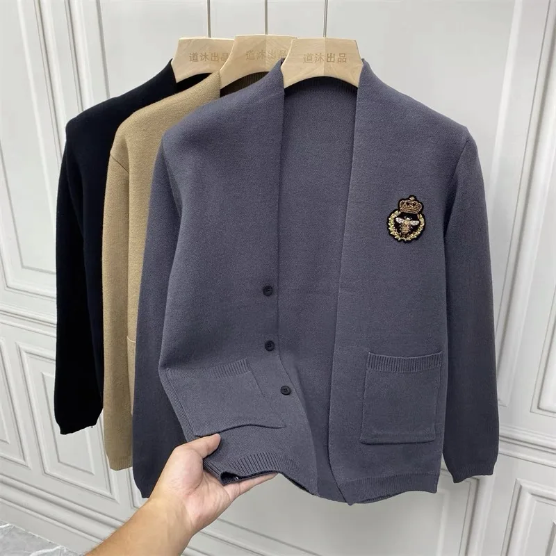 Cardigan Uomo In Cotone Lavorato A Maglia – Collo Alto, Bottoni Aperti, Modello Casual Per Primavera E Autunno