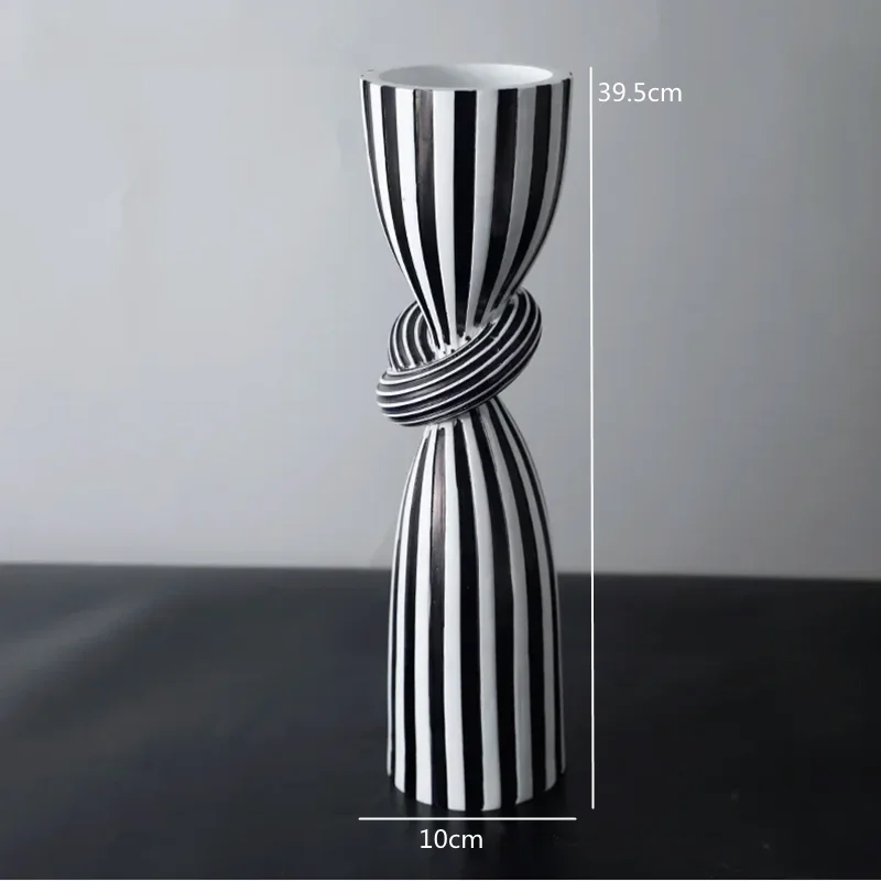 Black and White Striped Twisted Rope Knot Single Candle Holder, Resin, Dining Table Wedding Center Decoration, Modern Decoration