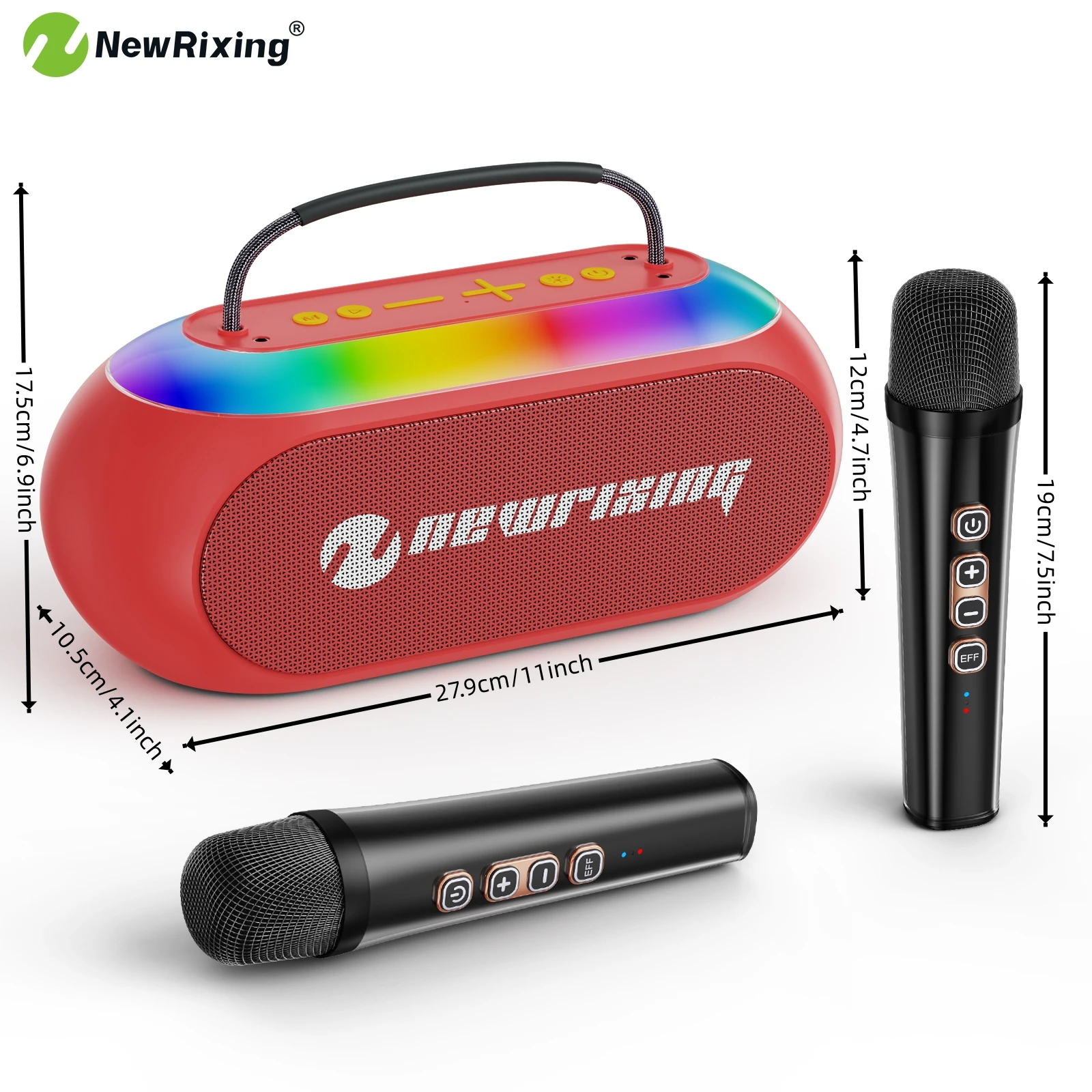 NewRixing Karaoke Machine with 2 mics,BT Speaker,30W,Bass Boost