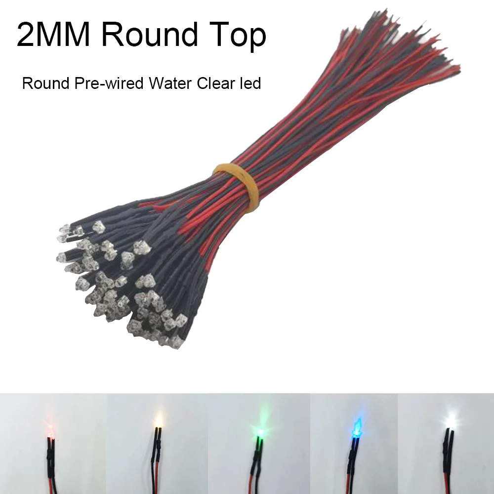 100 Piezas De LED Blancos Parpadeantes 3mm, Pre-cableados 20cm - 3V-12V DC, Transparentes