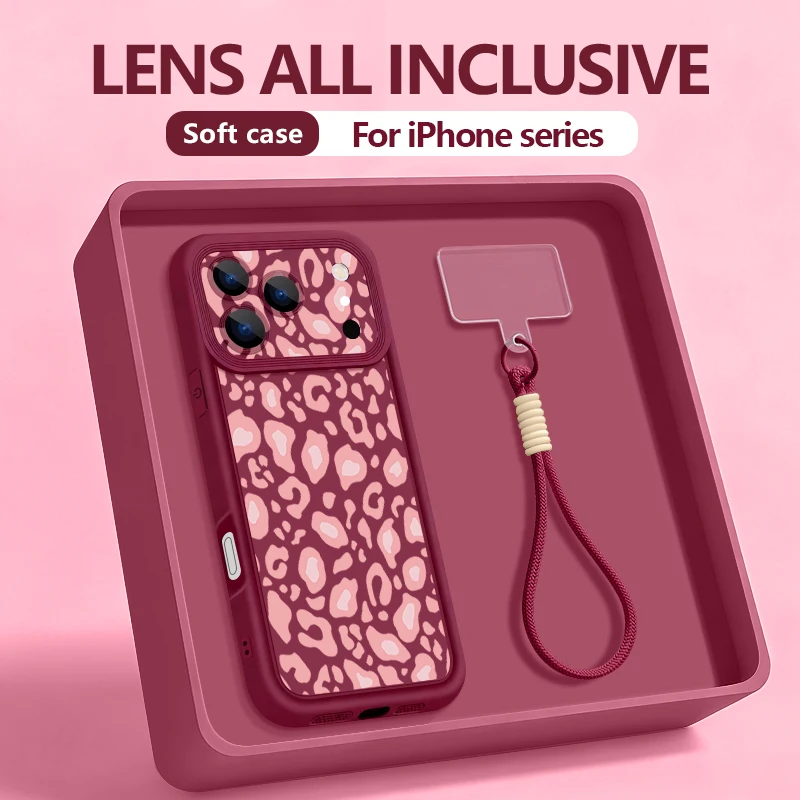 Leopard Print Shockproof Phone Case with Strap - Soft TPU Lanyard Cover