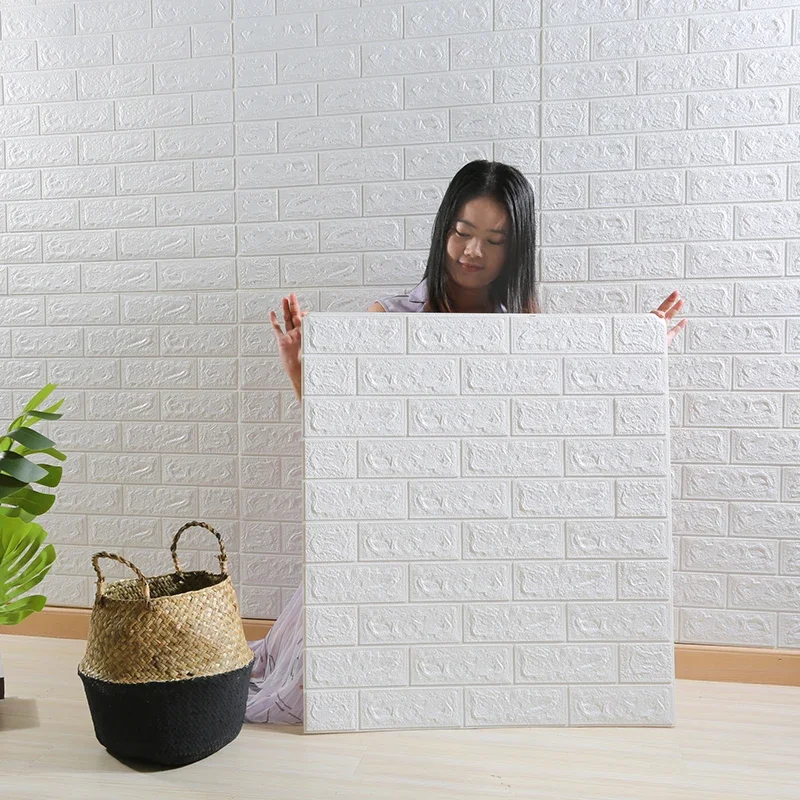 12PCS 77*70cm Self Adhesive Waterproof Wallpaper TV Background Brick Wall paper 3D Wall Sticker Living Room Wallpanel Home Decor
