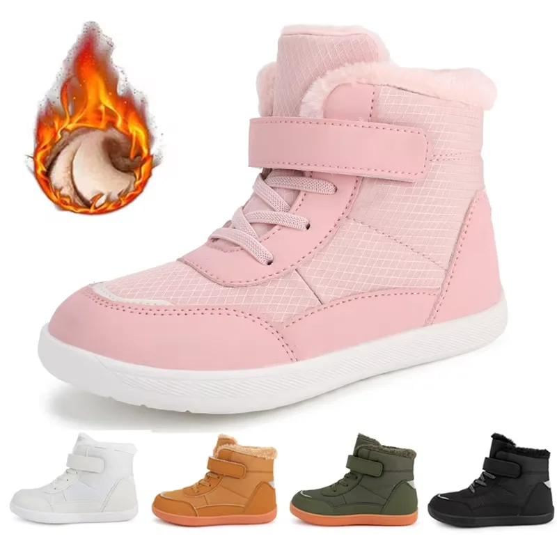 Children Wide Toe Barefoot Snow Boots Boys Girls Minimalist Warm Sneakers for Toddlers/Mid/Old Children Winter