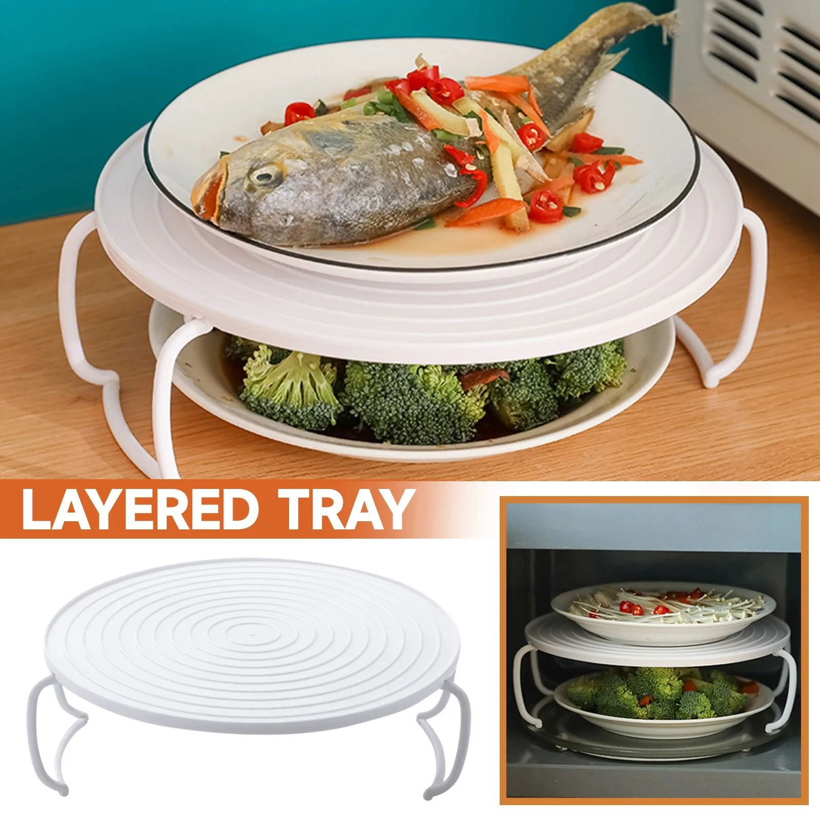 Multifunction Insulated Heating Tray Rack Plastic Kitchen Gadgets Microwave Steaming Rack Kitchen Storage