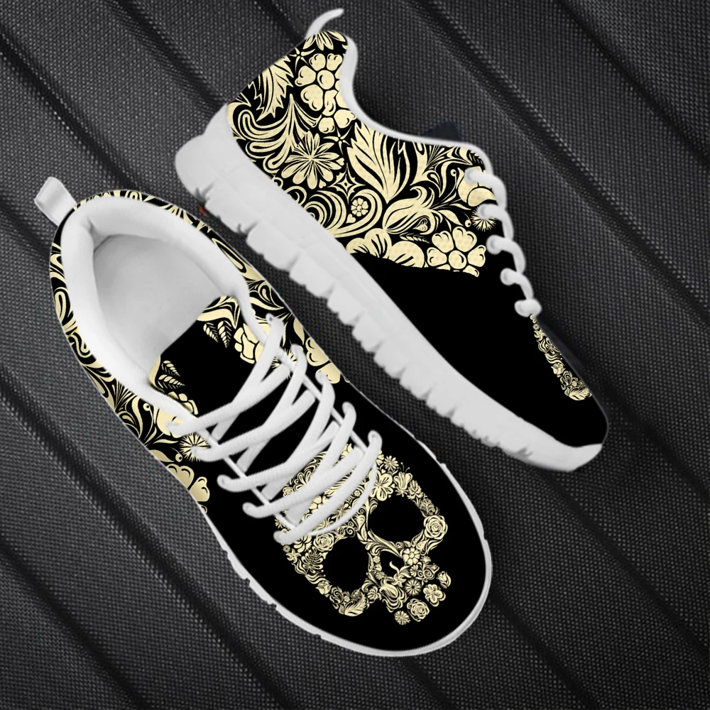INSTANTARTS Luxury Skull Floral Pattern Lace-up Casual Sneakers Lightweight Wear-Resistant Flat Shoes Comfort Tennis Zapatos Hot