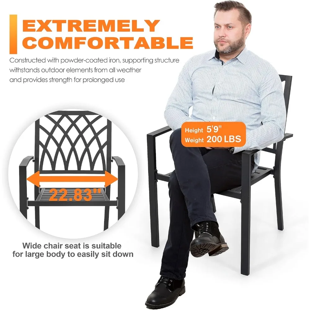 Patio Outdoor Dining Chairs Set of 2, Portable Patio Dining Chairs, Stackable Patio Chairs Metal Chairs for Backyard Lawn Deck 4