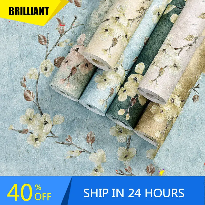 

Embroidery Floral PVC Self Adhesive Wallpaper Embossing Waterproof Peel and Stick Wall Mural for Living Room Decor Removable