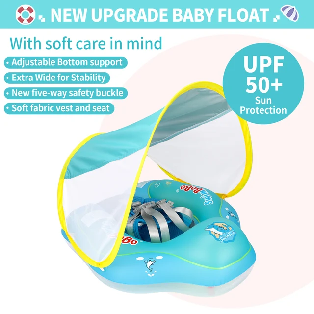 Swimbobo New Upgrade Baby Swimming Pool Float With Canopy Inflatable Infant Floating Ring Kids Swim Circle Bathing Summer Toys 3