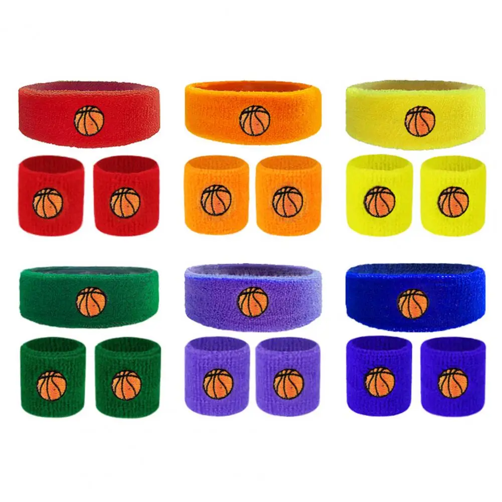 

Sports Wristband Kids Sports Headband Wristband Set with Ball Embroidery Stretchy Breathable Sweat Absorbing for Boys