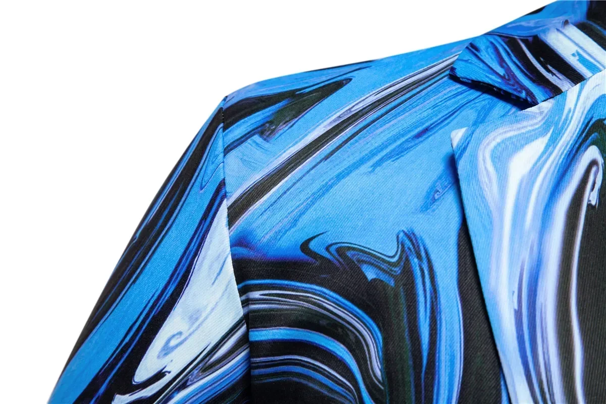 Men's Suit Jacket Paint Water Pattern Road Suit Business Casual Jacket Blazer