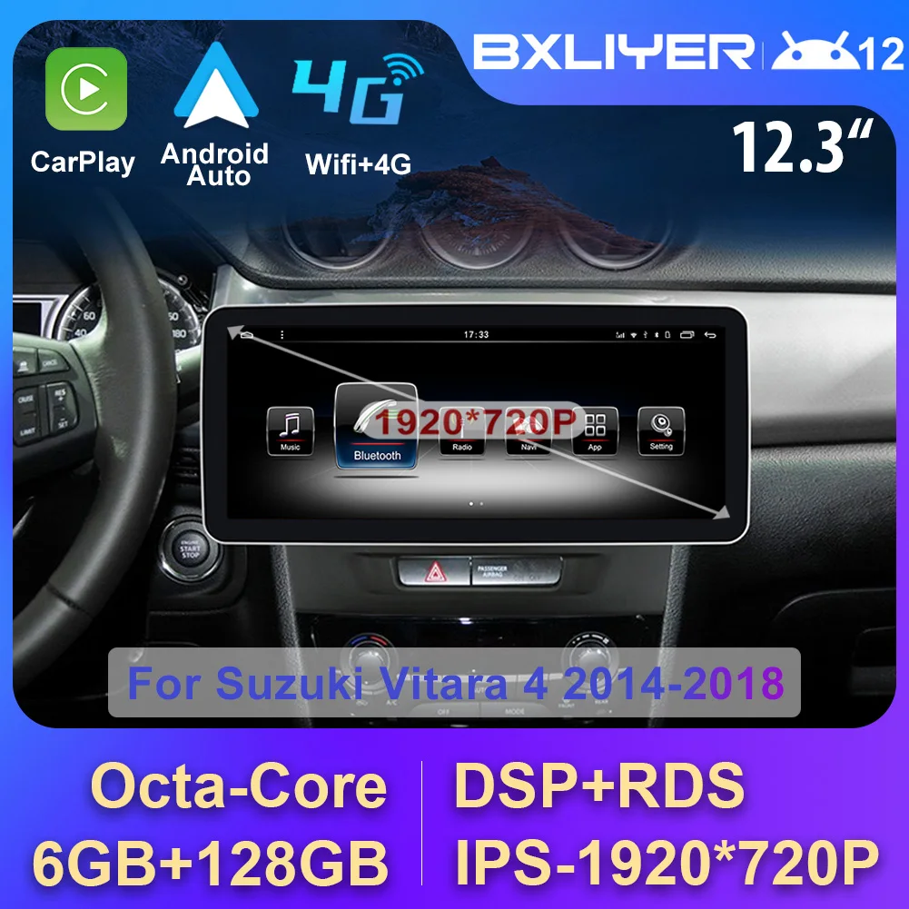 

12.3" IPS Carplay 6+128GB Android 12 Auto Radio For Suzuki Vitara 4 2014-2018 Car Multimedia Video Player 2 Din GPS Navigation