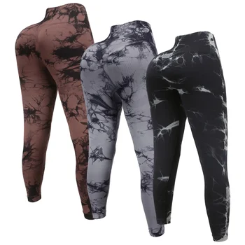 3 Piece Workout Leggings Sets for Women High Waisted Tie Dye Gym Scrunch Butt Lifting Seamless Yoga Leggings Athletic Pants 1