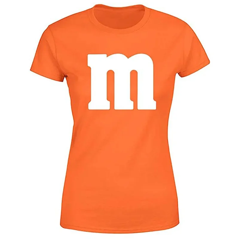 Letter M Halloween Costumes T-Shirt M Chocolate Candy Halloween Team Costume Women Ropa Plus Size Mujer Top Short Sleeve Blouses 2