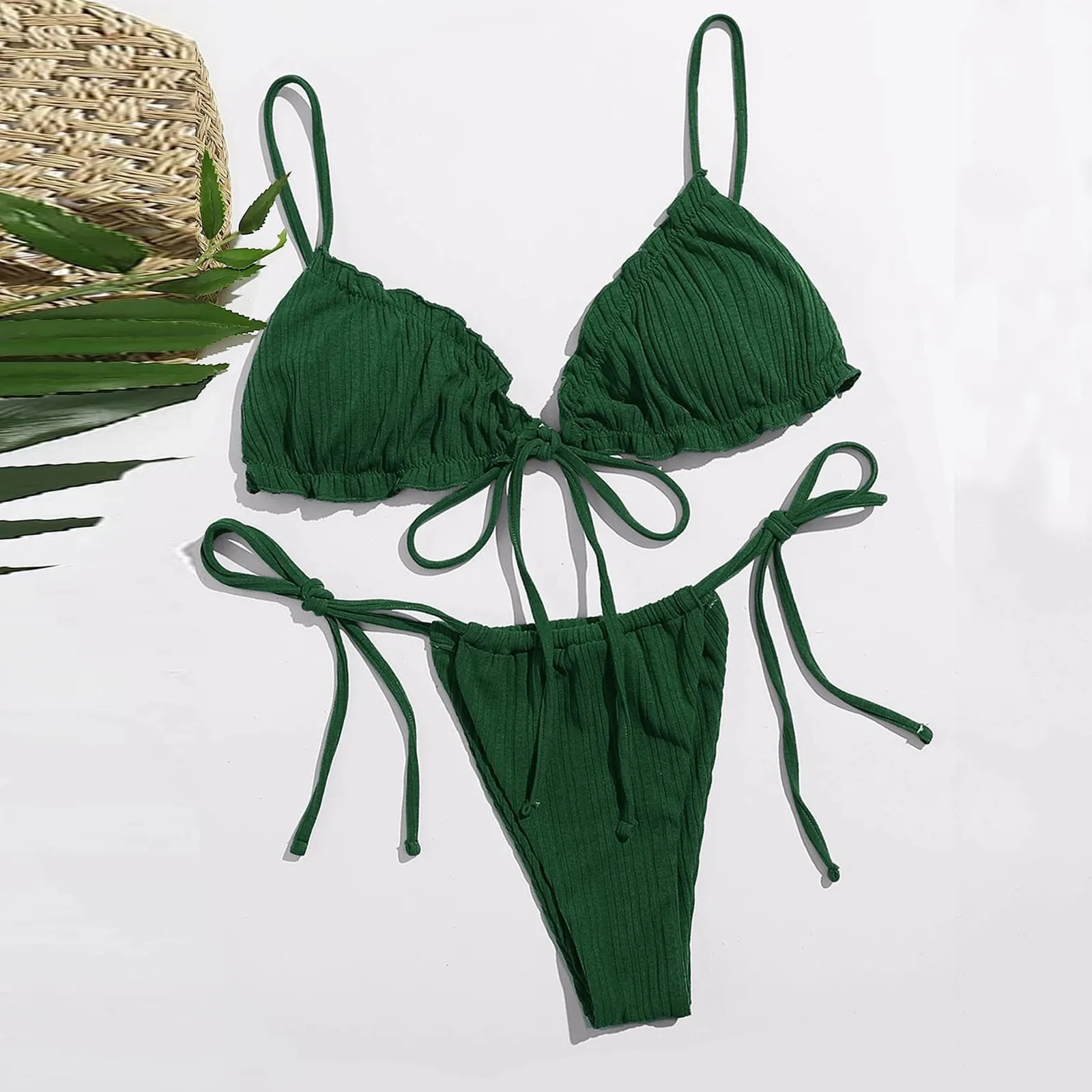 

Women's Sexy Solid Color Bikini Swimwears Tankinis Sets Plus Size Loose Bandage Lace Up Bikinis Suits Swimsuits Beachwear