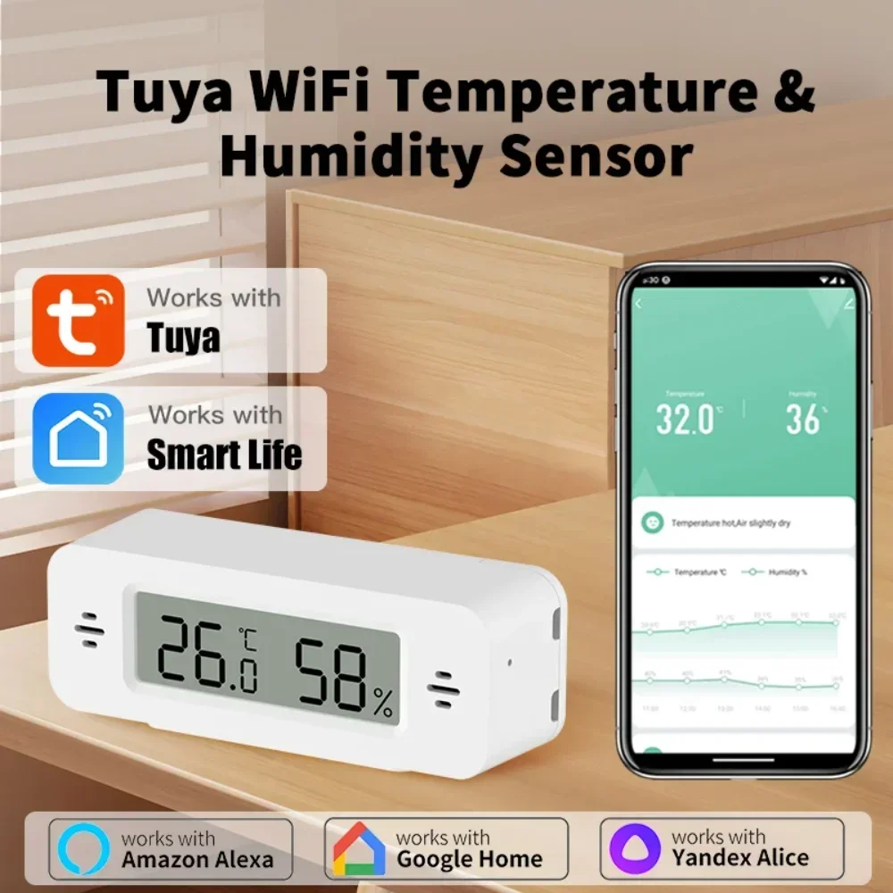 Smart Temperature Humidity Sensor Tuya WiFi Mini For Smart Home Thermometer Hygrometer APP Remote Alarm Work with Google Home Yandex Alexa
