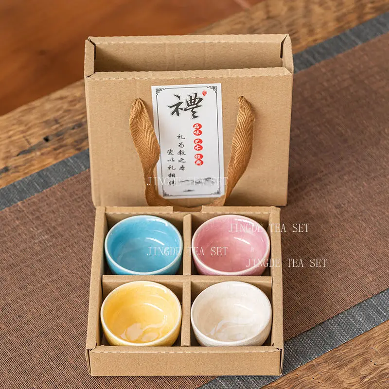 4pcs China Ceramic Kiln Change Teacup Temmoku Glaze Porcelain Tea Cup Set Retro Jianzhan Master Cups Tea Bowl Home Drinkware