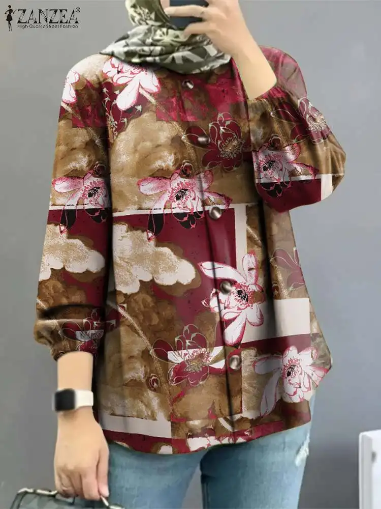 

ZANZEA Women Bohemian Floral Printed Tops Casual Autumn Shirt Dubai Turkey Abaya Blusas Mujer Vintage Long Sleeve Muslim Blouse